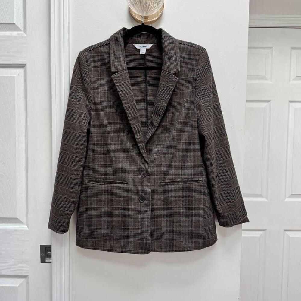 Old Navy Brown Plaid Boxy Blazer Jacket